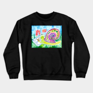 Snail tailor/seamstress sewing new cloths children illustration Crewneck Sweatshirt